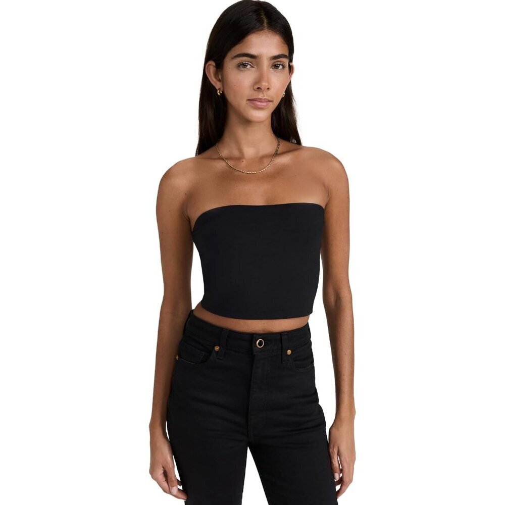 Women's Crop Tube Top Light Jersey Sleeveless Strapless Small Black